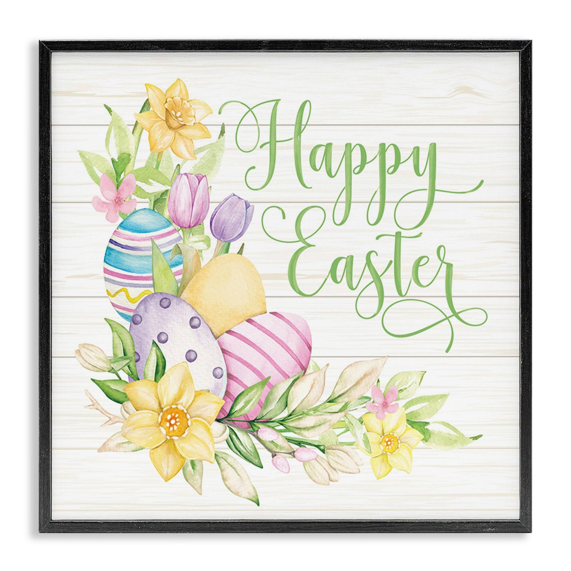 Stupell Industries Happy Easter Daffodils Framed Giclee Art